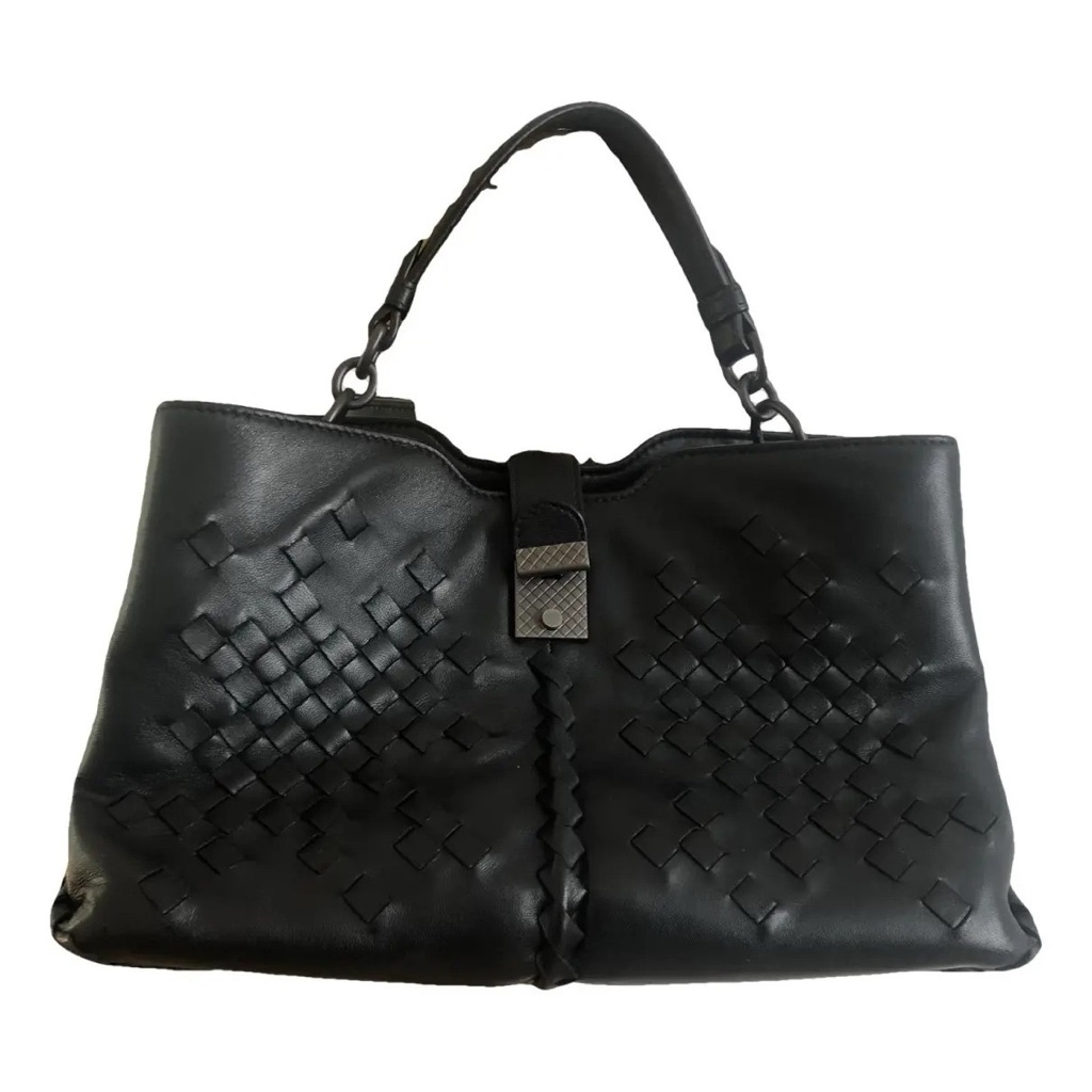 Bottega Veneta Roma Handbag Elegant Black Woven Leather Bottega Veneta Roma Handbag Elegant Black Woven Leather